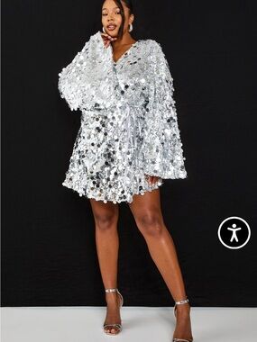 Boohoo Silver Sequin Wrap Mini Dress